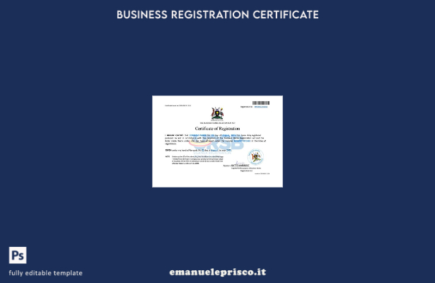 Certificato di registrazione dei nomi commerciali dell'Uganda in stile verificat